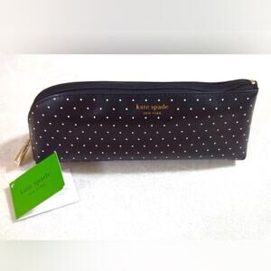 Kate Spade New York Pencil Case with Accessories Black with Cream Dots NWT